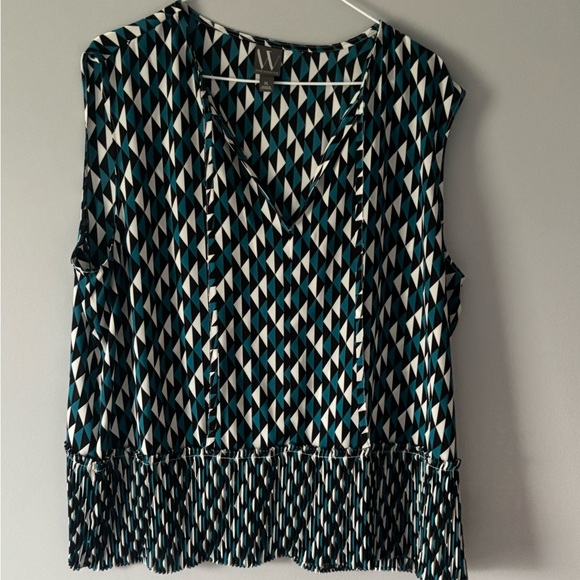 Worthington Sleeveless Dress Blouse XL black/white/teal geometric pattern. - Picture 1 of 6